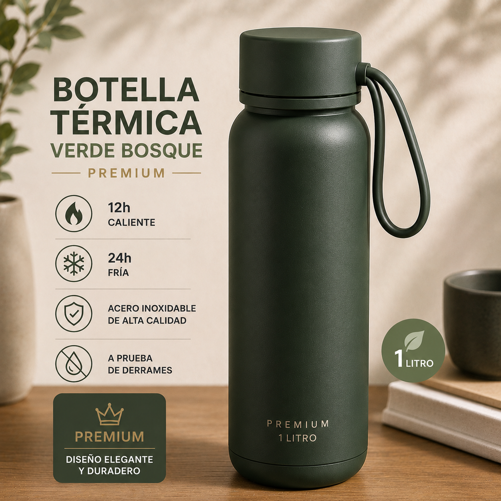 Botella Térmica Verde Bosque Premium 1 L