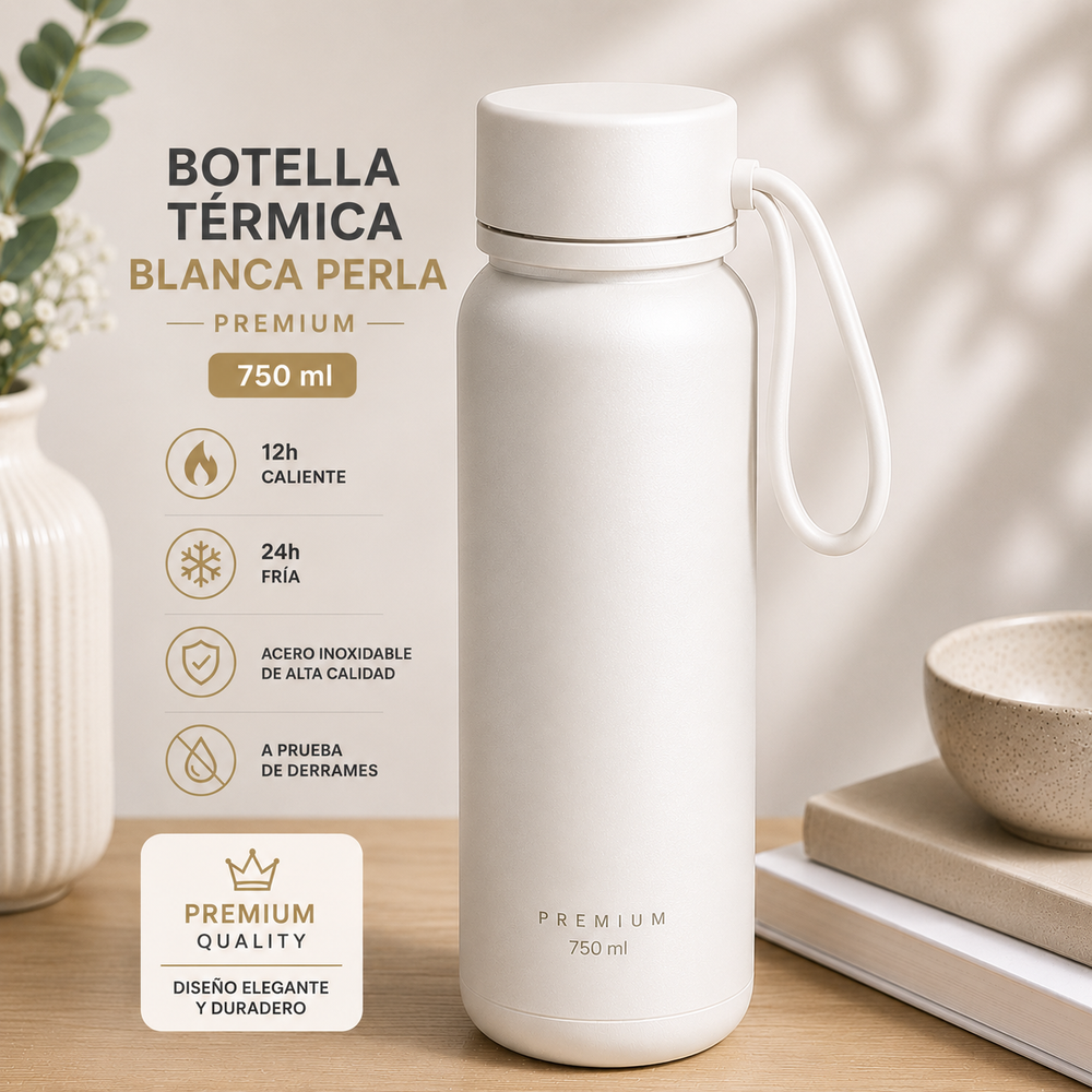 Botella Térmica Blanca Perla Premium 750 ml