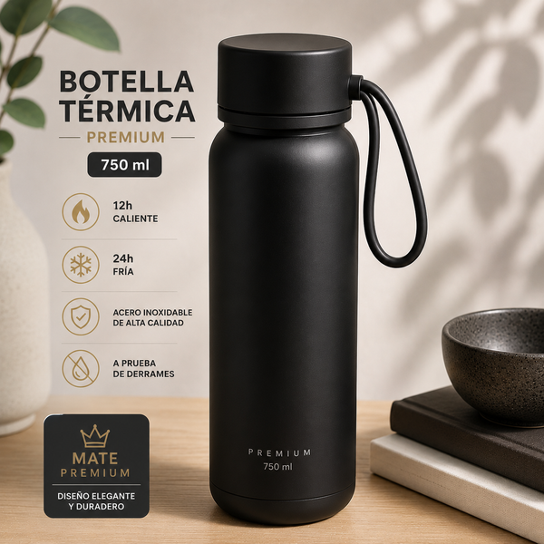 Botella Térmica Negra Mate Premium 750 ml